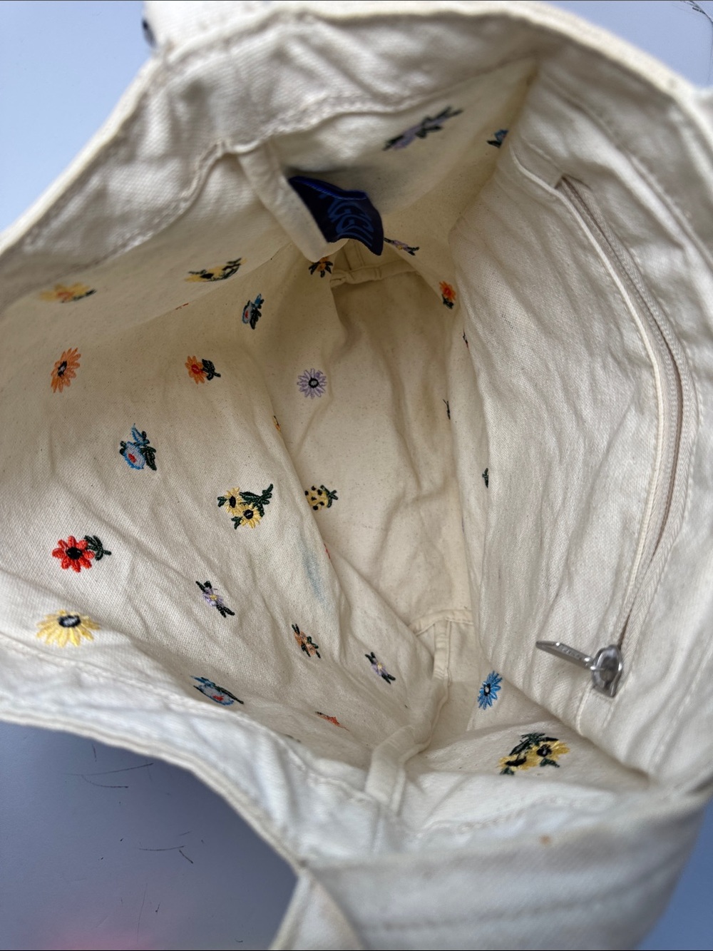 BAGGU Duck Bag Recycled Cotton Canvas Embroidered Ditsy Floral Tote Bag Cream - Picture 9 of 13